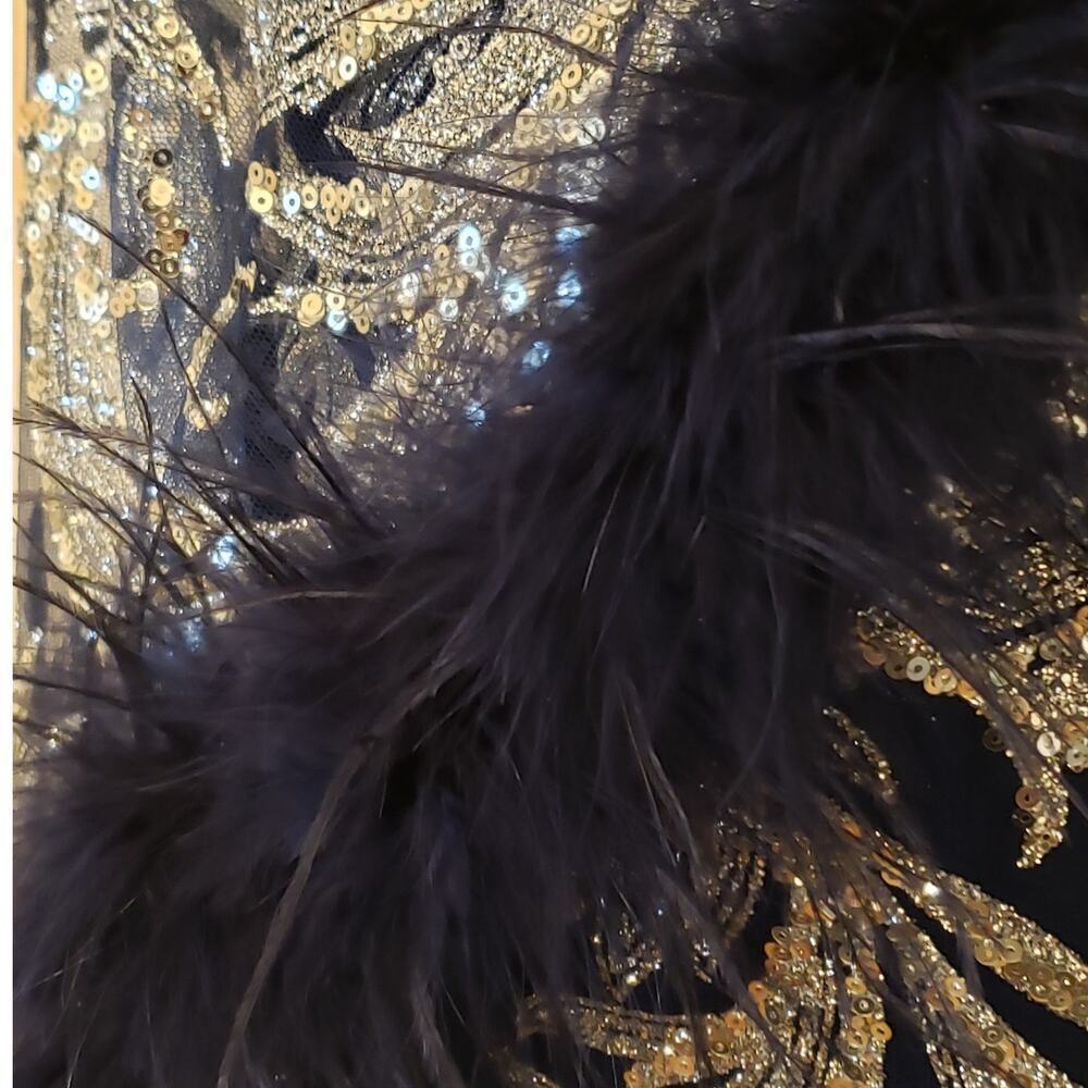 EY Boutique Blue & Silver Sparkle Sequin Gown w/ Feather Trim, Size XL | NWT - Picture 8 of 12
